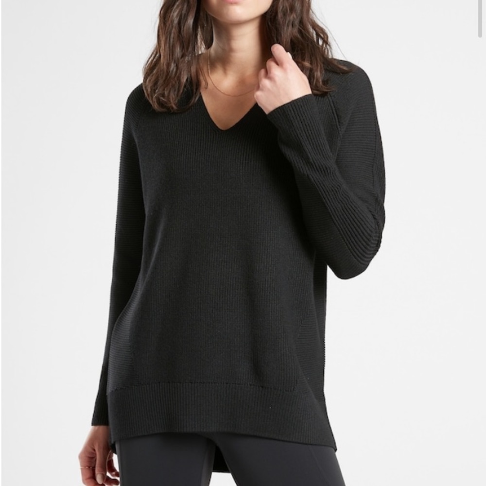 Athleta Hanover V neck sweater merino wool forest green size xxs oversized fit